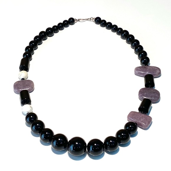 Jay King 925 Black Onyx and Purple Agate Semi-previous Gemstone Necklace - Picture 2 of 13